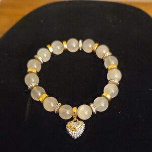 Juicy Couture Bead And Pave Heart Elastic Bracelet